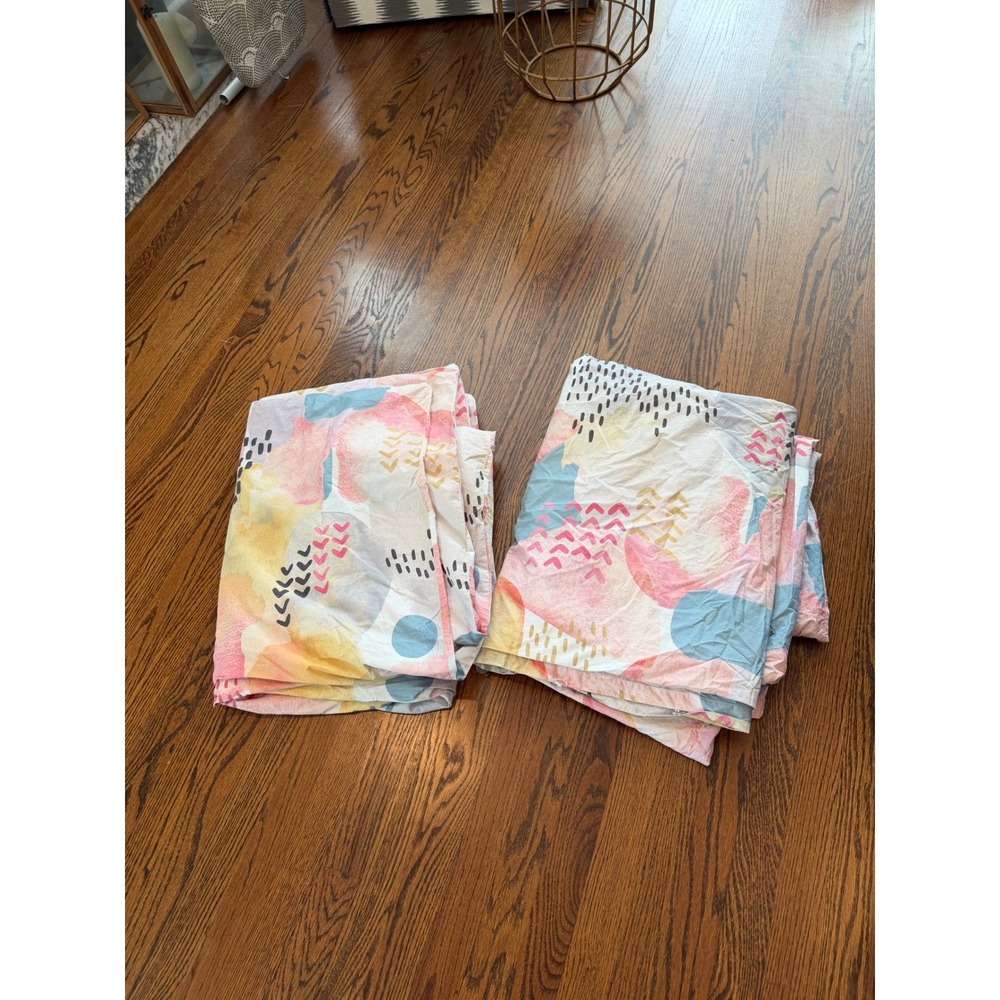 Pair Pottery Barn Modern Baby Kids Twin Duvet Covers Organic Cotton Pastel EUC